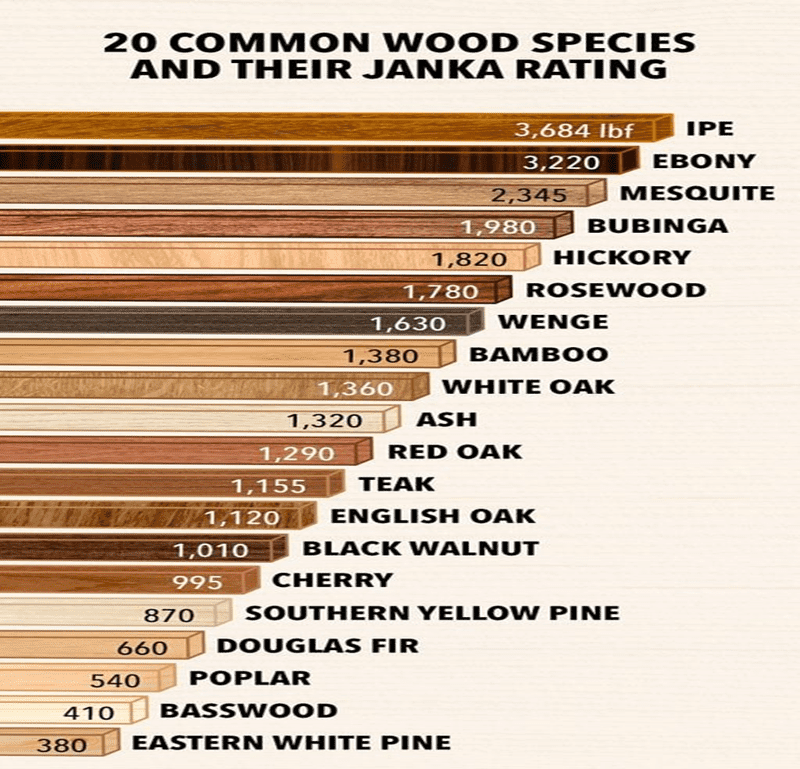 graph showing Janka rating of wood
