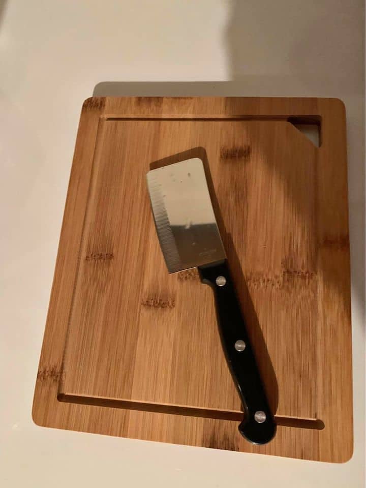 Knife and bamboo cutting board